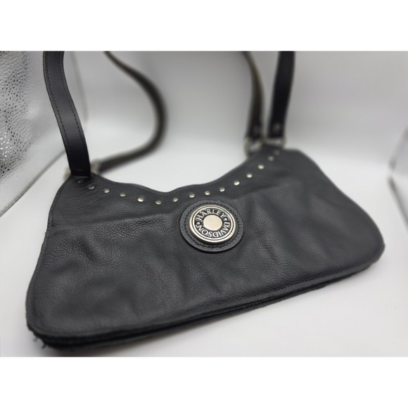 Harley-Davidson Handbags - Harley-Davidson Black Pebbled Leather Studded Small Shoulder Bag Hobo Purse